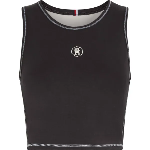 Tommy Hilfiger WW0WW41128 Tailliertes Tanktop mit Wappen und Kontrastnaht  